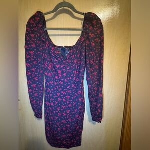 Navy Dress with Fuchsia Flowers